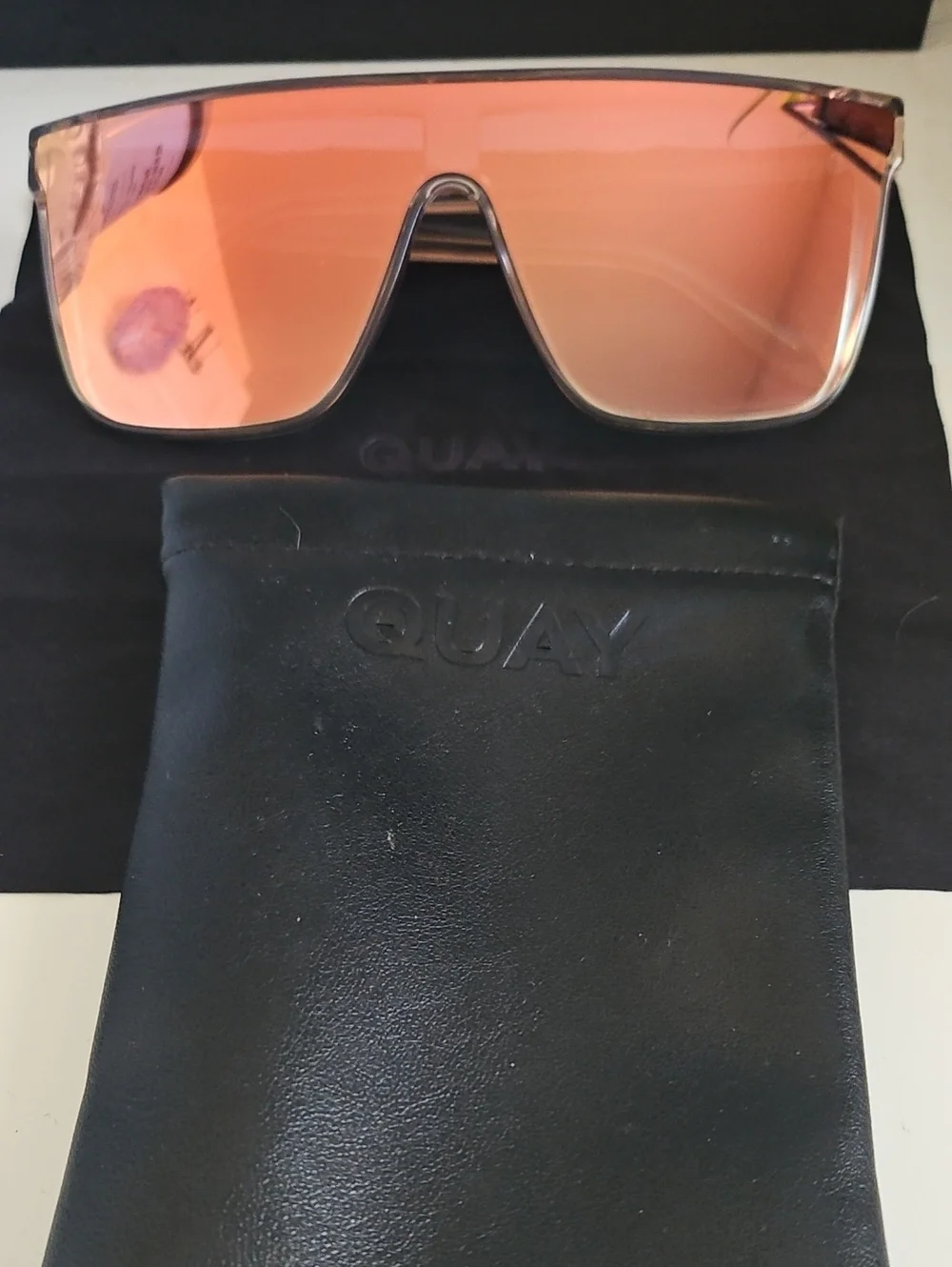 Quay Australia Shield Sunglasses with Pink-Orange Gradient Lens